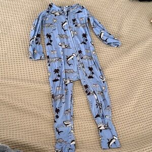 Blue Shark-Print Kids Zipper Footed One-Piece Pajama